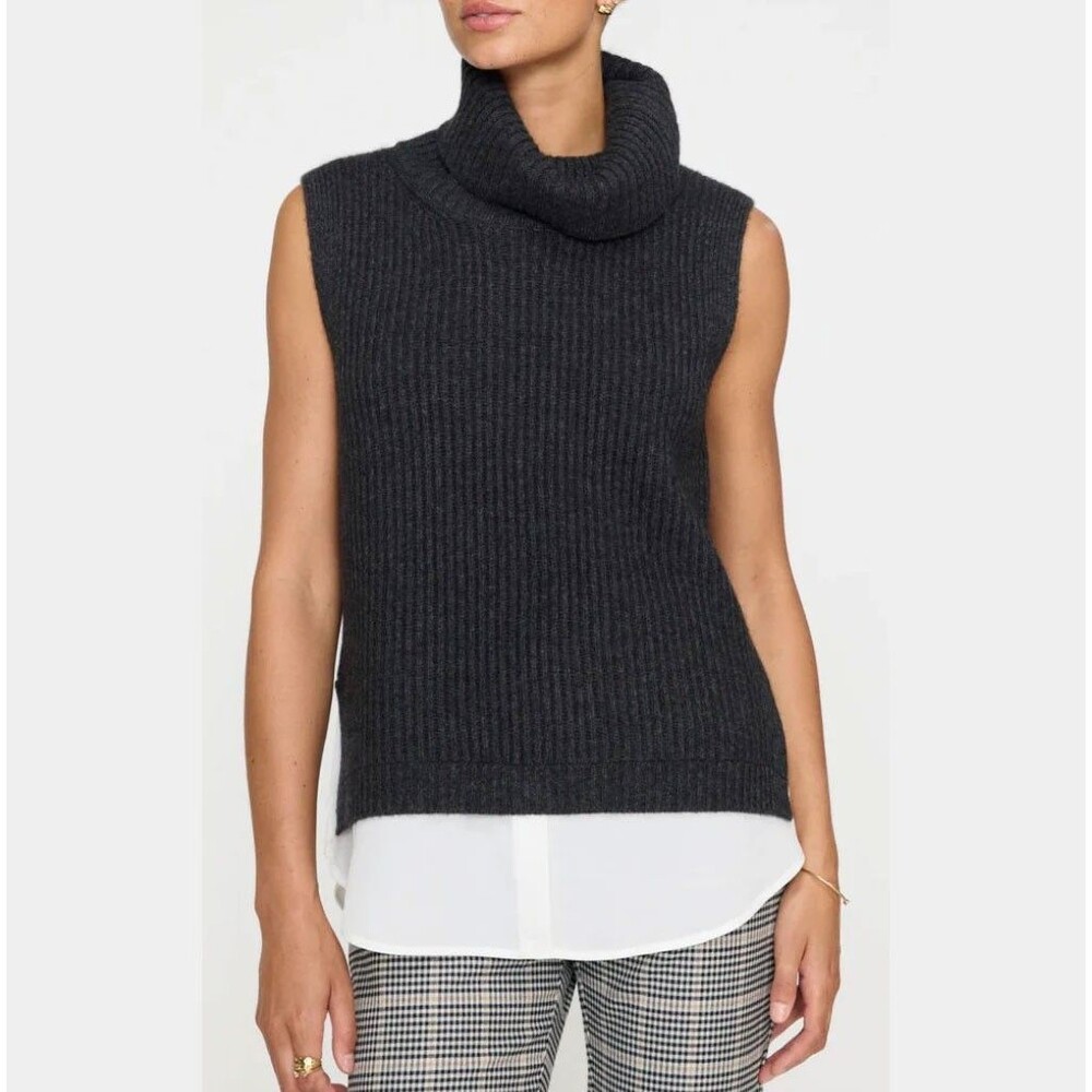 Bloomingdale’s 100% Cashmere Sleeveless Turtleneck Sweater Ribbed Black S